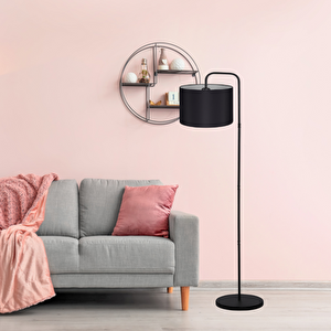 Suitable Metal Gövdeli Siyah Kumaş Başlık Çok Amaçlı Lambader Salon Köşe Lambası 1072 Siyah