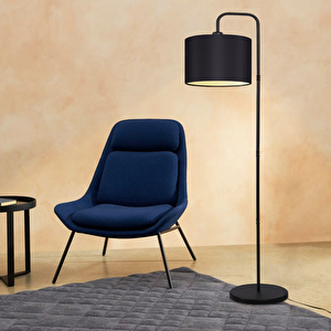 Suitable Metal Gövdeli Siyah Kumaş Başlık Çok Amaçlı Lambader Salon Köşe Lambası 1072 Siyah