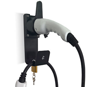 Tip 2 Ev Şarj Tutucu, Iec 51296-2 Fişli Elektrikli Araba İçin Asma Kilit Kilitlenebilir Duvara Montaj Tutucu Siyah
