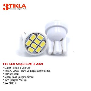 T10 Dipsiz Park, Sinyal, Tavan Ampülü Smd Süper Parlak Beyaz İki Adet