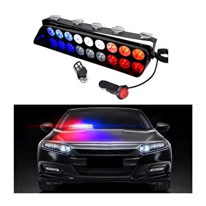 Kumandalı 12v Araç Içi Vantuzlu Cam Çakar Kırmızı Mavi Beyaz 9 Led Kolay Montaj