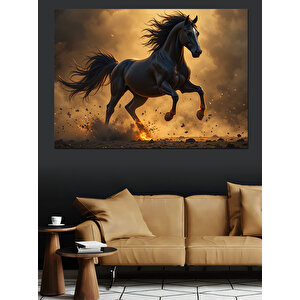 Koşan Siyah At Dekoratif Kanvas - Mdf Ahşap Tablo