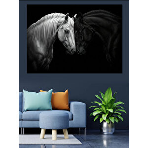 Siyah Beyaz At Dekoratif Kanvas - Mdf Ahşap Tablo 25x35 cm