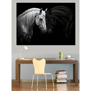 Siyah Beyaz At Dekoratif Kanvas - Mdf Ahşap Tablo