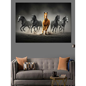 Koşan Vahşi Atlar Dekoratif Kanvas - Mdf Ahşap Tablo 50x70 cm