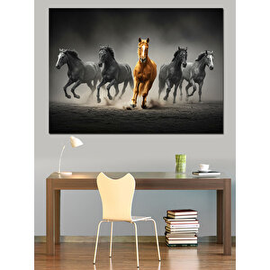 Koşan Vahşi Atlar Dekoratif Kanvas - Mdf Ahşap Tablo 50x70 cm