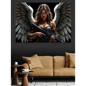 Silahlı Melek Kadın Dekoratif Kanvas - Mdf Ahşap Tablo 50x70 cm
