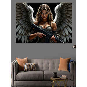 Silahlı Melek Kadın Dekoratif Kanvas - Mdf Ahşap Tablo 70x100 cm