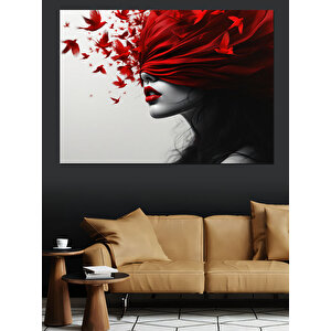 Kırmızı Maskeli Kadın Dekoratif Kanvas - Mdf Ahşap Tablo