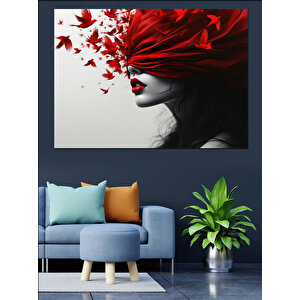 Kırmızı Maskeli Kadın Dekoratif Kanvas - Mdf Ahşap Tablo