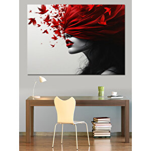 Kırmızı Maskeli Kadın Dekoratif Kanvas - Mdf Ahşap Tablo 25x35 cm
