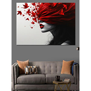 Kırmızı Maskeli Kadın Dekoratif Kanvas - Mdf Ahşap Tablo 35x50 cm