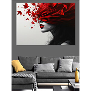 Kırmızı Maskeli Kadın Dekoratif Kanvas - Mdf Ahşap Tablo 35x50 cm