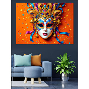 Turuncu Maskeli Karnaval Kadını Dekoratif Kanvas - Mdf Ahşap Tablo 100x140 cm