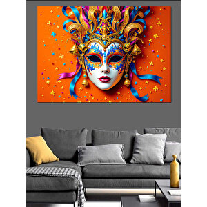 Turuncu Maskeli Karnaval Kadını Dekoratif Kanvas - Mdf Ahşap Tablo