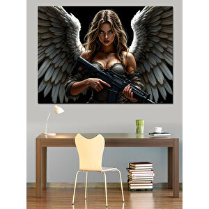 Silahlı Melek Kadın Dekoratif Kanvas - Mdf Ahşap Tablo