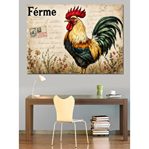Fransız Tarzı Renkli Horoz Dekoratif Kanvas - Mdf Ahşap Tablo 50x70 cm