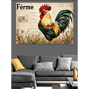 Fransız Tarzı Renkli Horoz Dekoratif Kanvas - Mdf Ahşap Tablo 50x70 cm