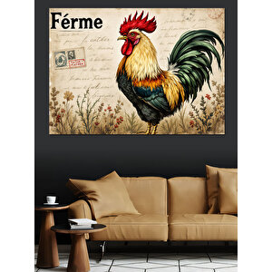 Fransız Tarzı Renkli Horoz Dekoratif Kanvas - Mdf Ahşap Tablo 50x70 cm