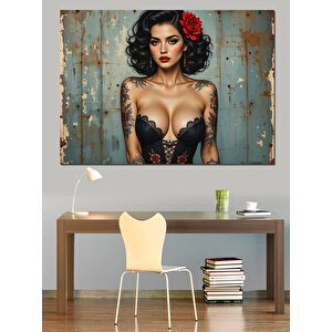 Kırmızı Rujlu Kadın Dekoratif Kanvas - Mdf Ahşap Tablo 50x70 cm
