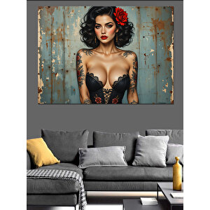 Kırmızı Rujlu Kadın Dekoratif Kanvas - Mdf Ahşap Tablo 50x70 cm