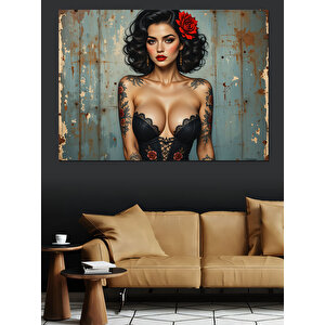 Kırmızı Rujlu Kadın Dekoratif Kanvas - Mdf Ahşap Tablo 50x70 cm