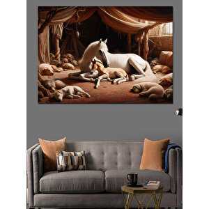 Masalsı Beyaz At Dekoratif Kanvas - Mdf Ahşap Tablo 70x100 cm