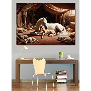 Masalsı Beyaz At Dekoratif Kanvas - Mdf Ahşap Tablo