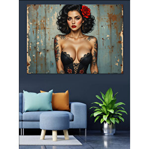 Kırmızı Rujlu Kadın Dekoratif Kanvas - Mdf Ahşap Tablo