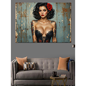 Kırmızı Rujlu Kadın Dekoratif Kanvas - Mdf Ahşap Tablo