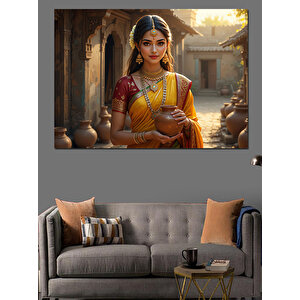 Geleneksel Hintli Kadın Dekoratif Kanvas - Mdf Ahşap Tablo 25x35 cm