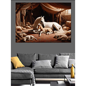 Masalsı Beyaz At Dekoratif Kanvas - Mdf Ahşap Tablo