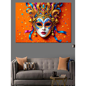 Turuncu Maskeli Karnaval Kadını Dekoratif Kanvas - Mdf Ahşap Tablo 70x100 cm