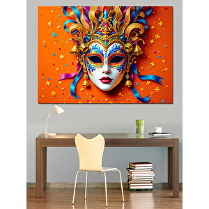 Turuncu Maskeli Karnaval Kadını Dekoratif Kanvas - Mdf Ahşap Tablo 70x100 cm