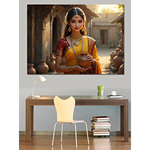 Geleneksel Hintli Kadın Dekoratif Kanvas - Mdf Ahşap Tablo 35x50 cm