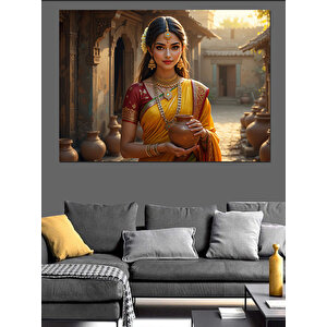 Geleneksel Hintli Kadın Dekoratif Kanvas - Mdf Ahşap Tablo 35x50 cm