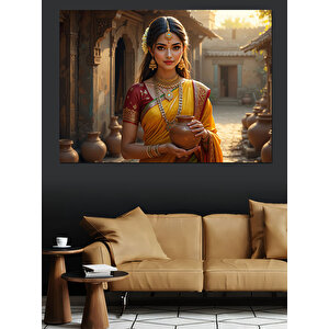 Geleneksel Hintli Kadın Dekoratif Kanvas - Mdf Ahşap Tablo