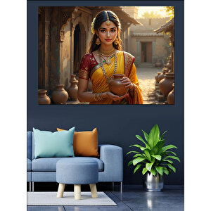 Geleneksel Hintli Kadın Dekoratif Kanvas - Mdf Ahşap Tablo