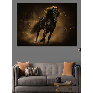Alevler İçinde Siyah At Dekoratif Kanvas - Mdf Ahşap Tablo 100x140 cm