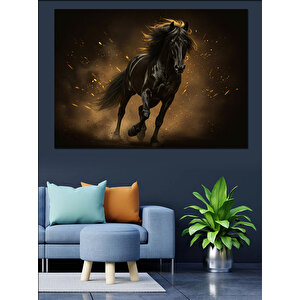 Alevler İçinde Siyah At Dekoratif Kanvas - Mdf Ahşap Tablo