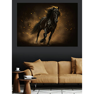 Alevler İçinde Siyah At Dekoratif Kanvas - Mdf Ahşap Tablo