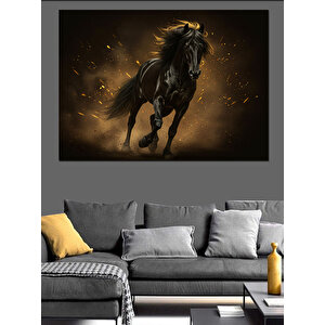 Alevler İçinde Siyah At Dekoratif Kanvas - Mdf Ahşap Tablo 70x100 cm