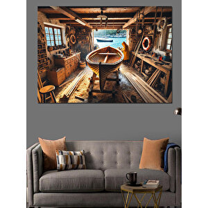 Ahşap Atölyede Çalışma Sahnesi Dekoratif Kanvas - Mdf Ahşap Tablo 70x100 cm