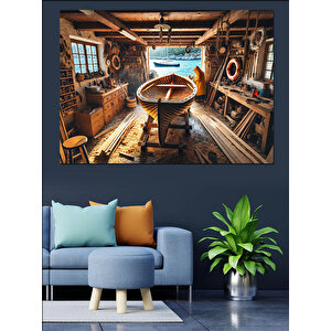 Ahşap Atölyede Çalışma Sahnesi Dekoratif Kanvas - Mdf Ahşap Tablo 50x70 cm
