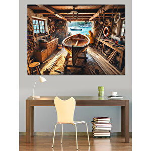 Ahşap Atölyede Çalışma Sahnesi Dekoratif Kanvas - Mdf Ahşap Tablo