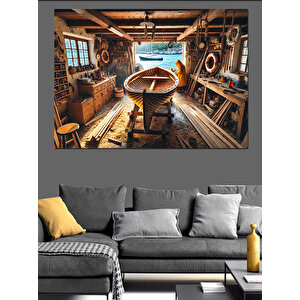 Ahşap Atölyede Çalışma Sahnesi Dekoratif Kanvas - Mdf Ahşap Tablo