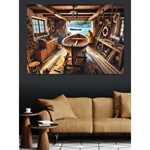 Ahşap Atölyede Çalışma Sahnesi Dekoratif Kanvas - Mdf Ahşap Tablo 100x140 cm