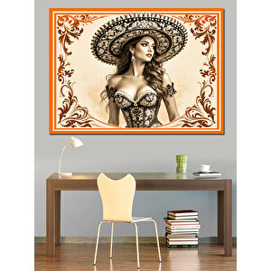 Vintage Meksikalı Kadın Dekoratif Kanvas - Mdf Ahşap Tablo 100x140 cm