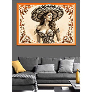 Vintage Meksikalı Kadın Dekoratif Kanvas - Mdf Ahşap Tablo 100x140 cm