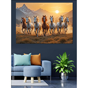 Koşan Atlar Kır Manzarası Dekoratif Kanvas - Mdf Ahşap Tablo 100x140 cm